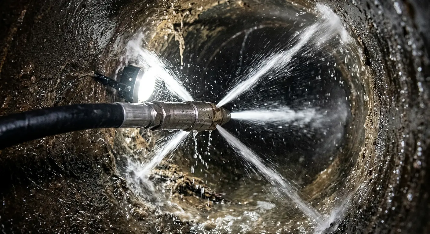 High-pressure hydro jetting nozzle cleaning sewer pipe for Storm Drain Cleaning in Muskogee